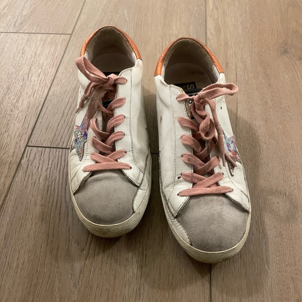 Golden Goose White Sneakers with Pink Laces